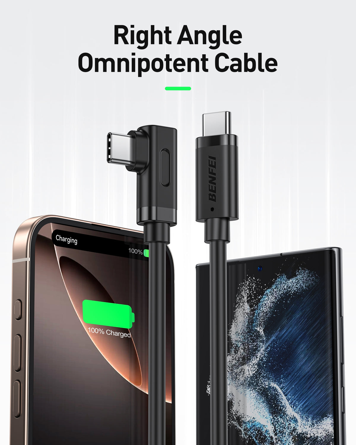BENFEI 428BK-2M USB C to Right Angle USB C Cable , 90-dgree Angled USB 2.0 Type C Charger Cable, 3A Fast Charging & 480Mbps Data Sync, Durable PVC