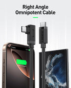 BENFEI 428BK-3M USB C to Right Angle USB C Cable , 90-dgree Angled USB 2.0 Type C Charger Cable, 3A Fast Charging & 480Mbps Data Sync, Durable PVC