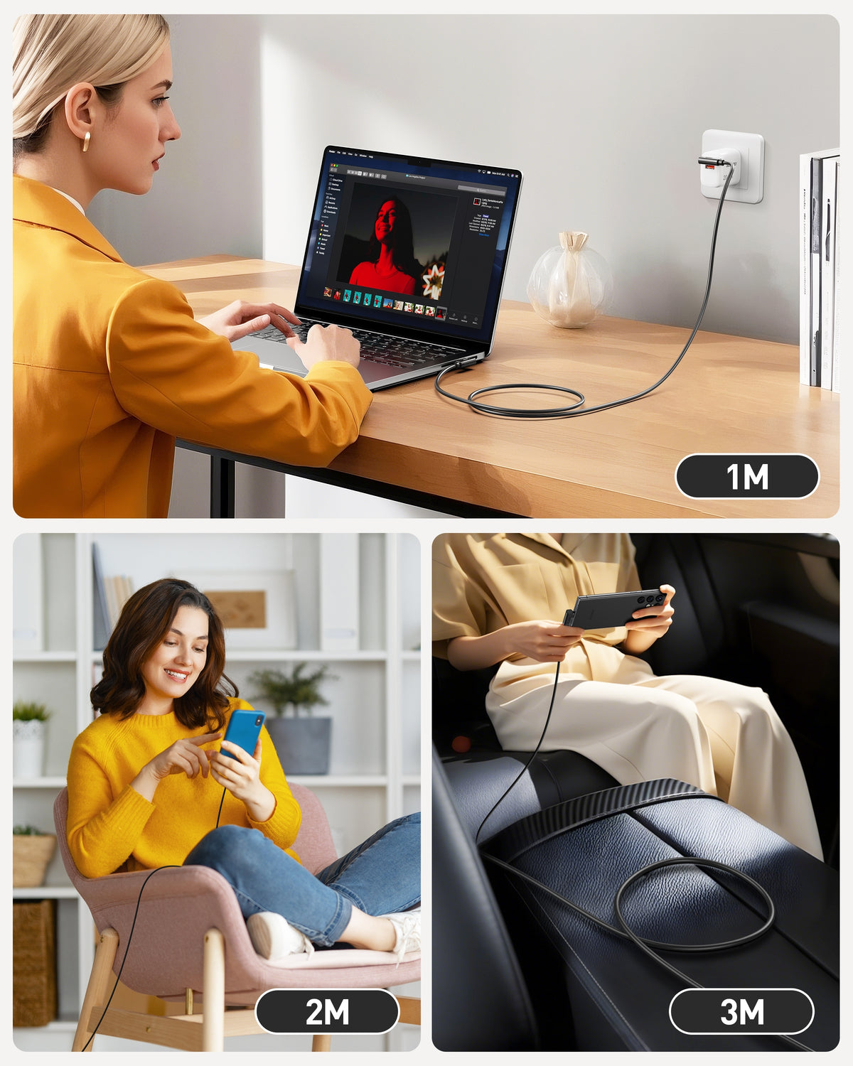 BENFEI 429BK-2M Right Angle USB C Cable 90-Degree, USB 2.0 Type C Charger Cable 3A Fast Charging, Nylon Braided USB-C to USB-C Cord