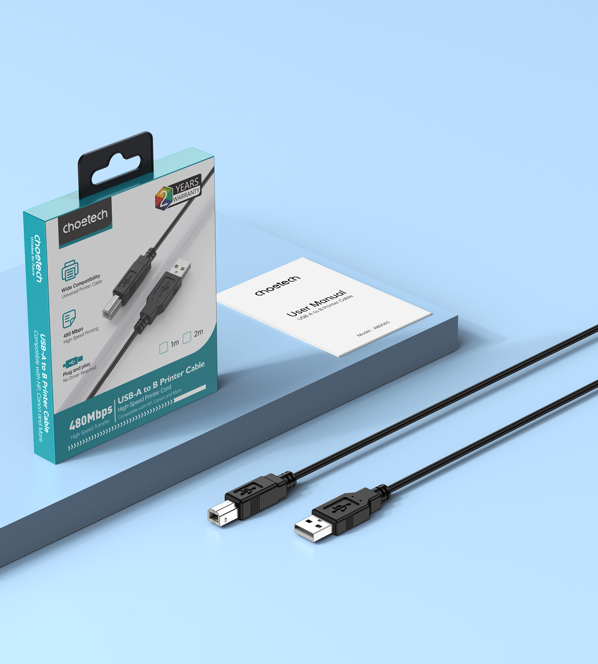 Choetech AB0060-5M USB A to B Printer 5meter Cable Black