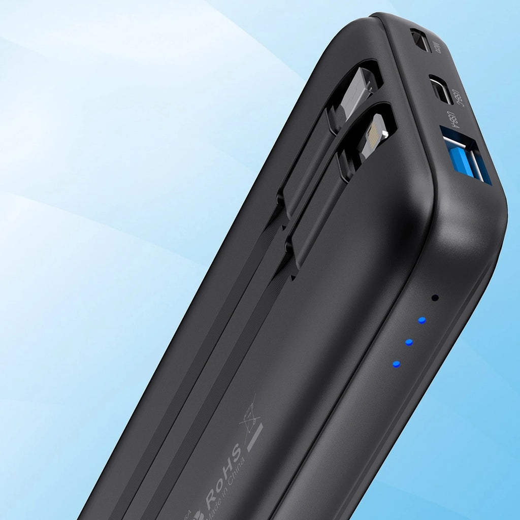 CHOETECH B654 10000mAh Pwer Bank 22.5W USB-A / USB-C / micro USB with built-in USB-C / Lightning cable - black
