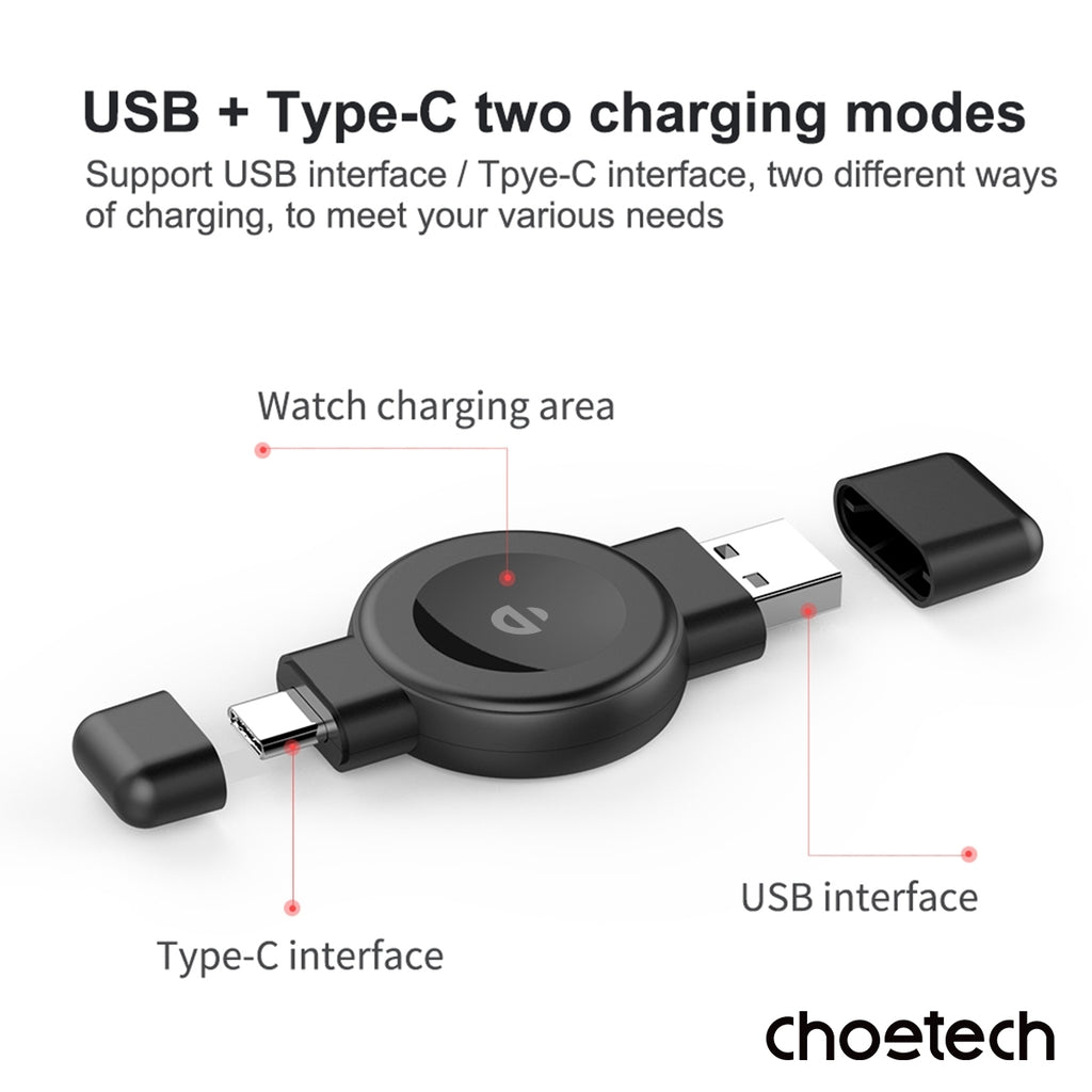 CHOETECH T606-F USB-A +USB-C Magnetic Charger for Samsung & Apple Watch