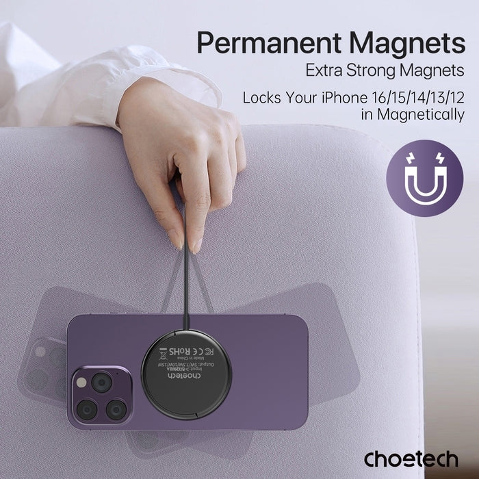 CHOETECH T697-F 15W/7.5W/5W magnetic charger for iPhone, Air Pods and more 1.5M Black