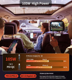 CHOETECH TC0033 105W USB-C+USB-A Fast car charger with Stretchable USB-C + Lightning cables