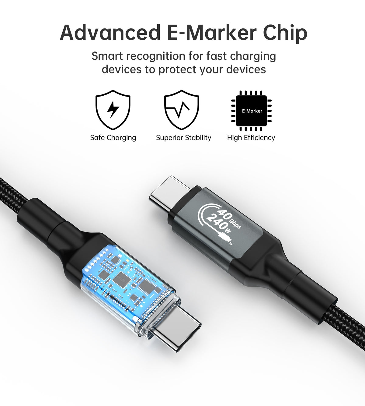 CHOETECH XCC-1042 Gen3.0 USB4.0 with 8K @ 60hz Video & Audio 240W USB-C to C Braided Cable 2M
