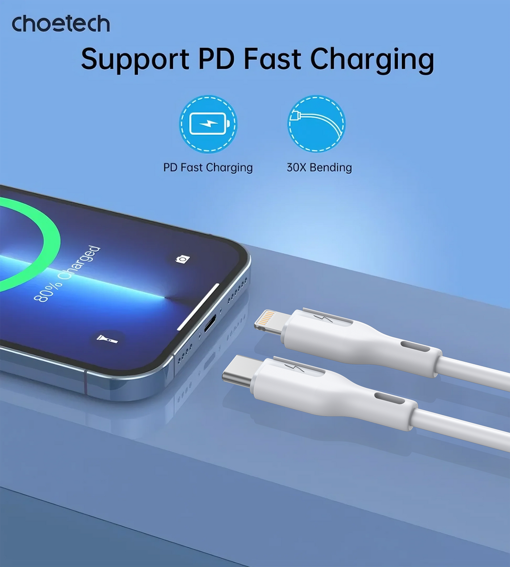 CHOETECH XCL-0002 Silicone USB-C to L Cable 1m White