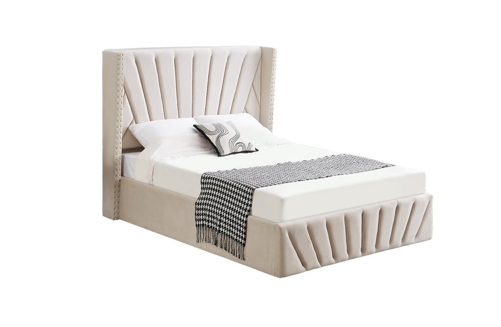 Allure Beige Velvet Gas Lift Bed - King
