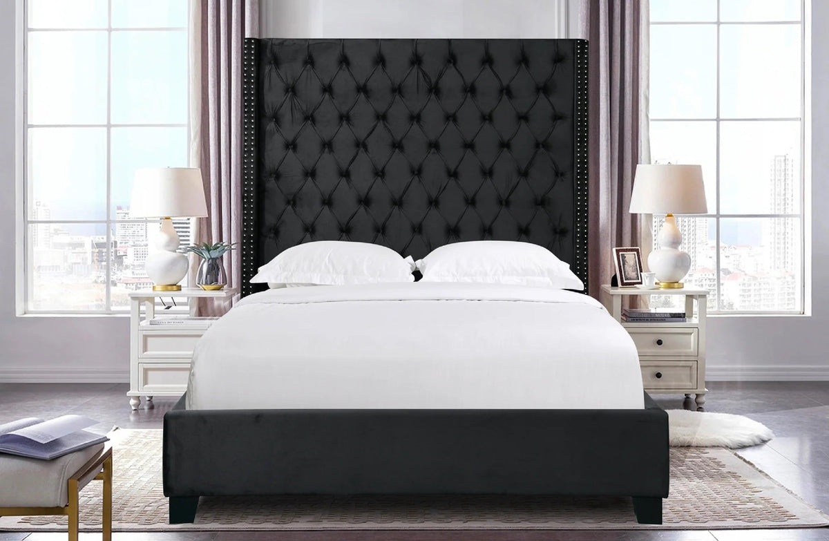 Ella Black Velvet Winged Bed 180cm - King