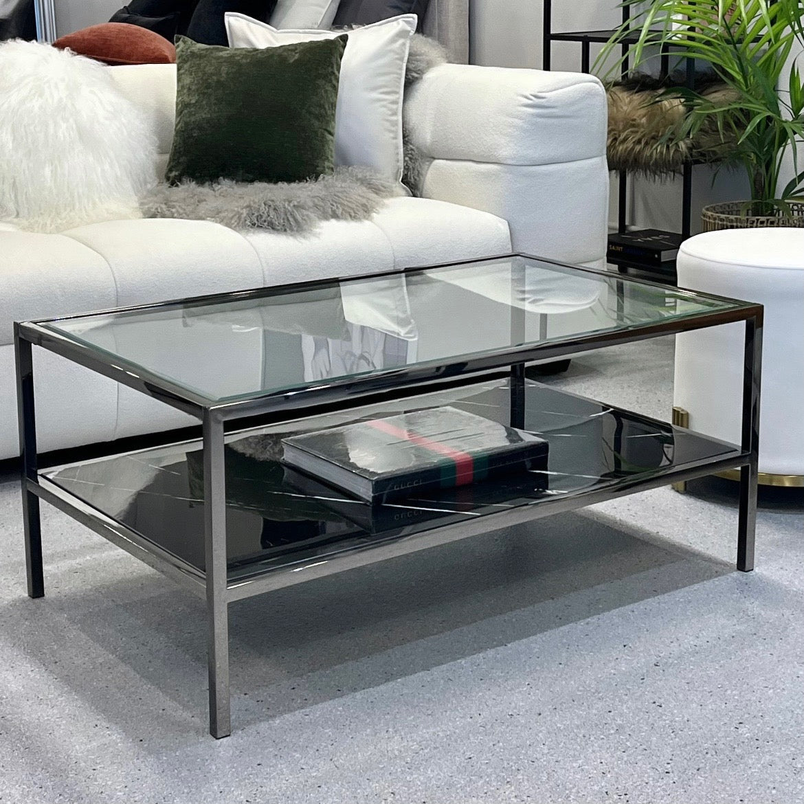 Interior Ave - Vogue Coffee Table - Black Marble Stone & Glass