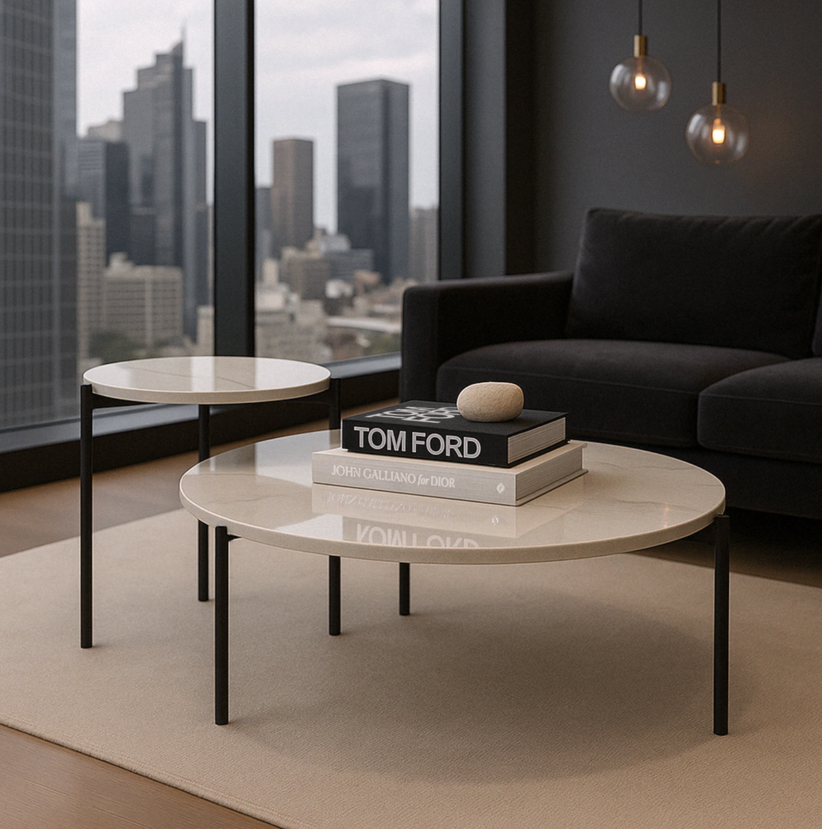 Interior Ave - Bianco Nested Coffee Table Set - White Marble Stone
