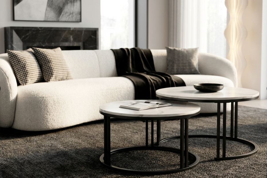 Interior Ave - Premier Nested Coffee Table Set - White Marble Stone