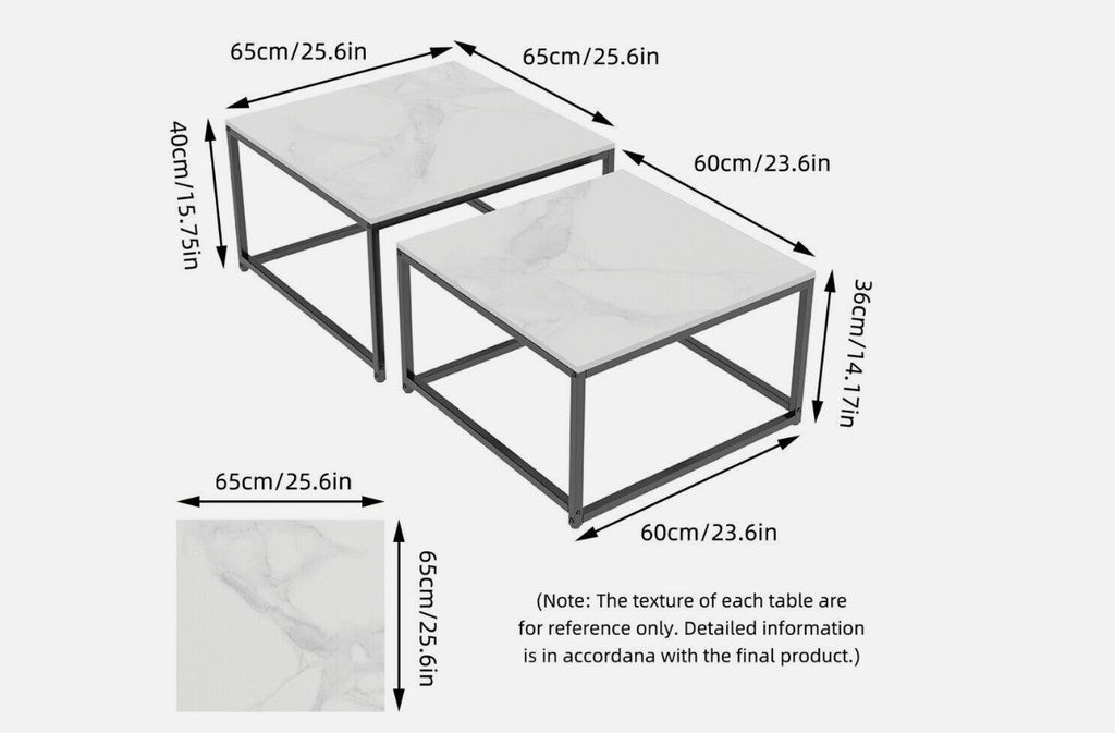 Interior Ave - Ciest Square Nested Coffee Table Set - White Marble Stone