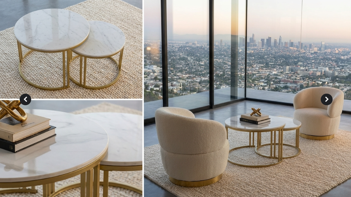 Interior Ave - Premier Nested Coffee Table Set - White Marble Stone