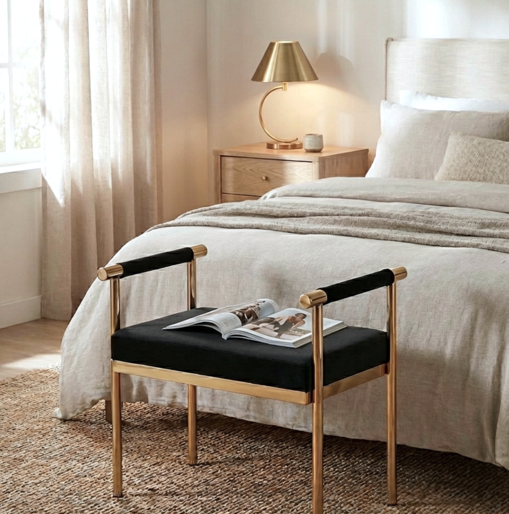 Interior Ave - Cuba Velvet Vanity Stool - Black