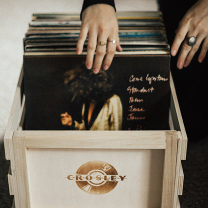 Crosley Voyager Bluetooth Portable Turntable + Bundled Record Storage Crate - Tan