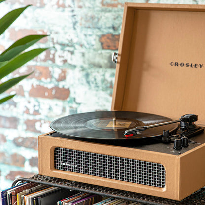 Crosley Voyager Bluetooth Portable Turntable + Bundled Record Storage Crate - Tan
