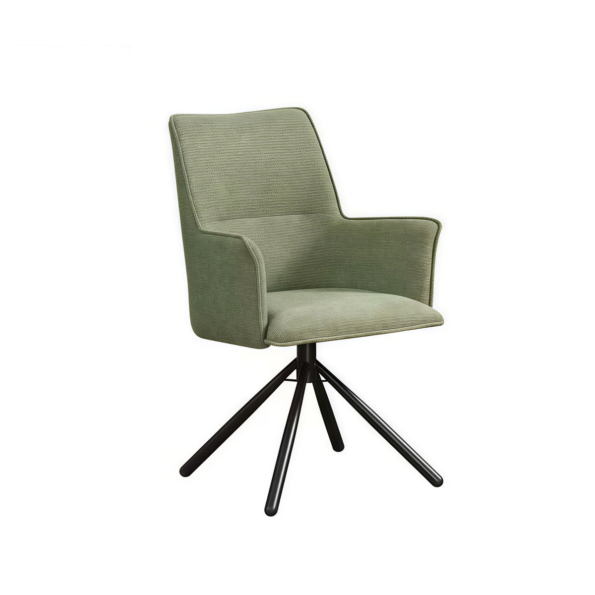 Dining Chair Green Linen Fabric Upholstered Seat Powder Coated Iron Legs