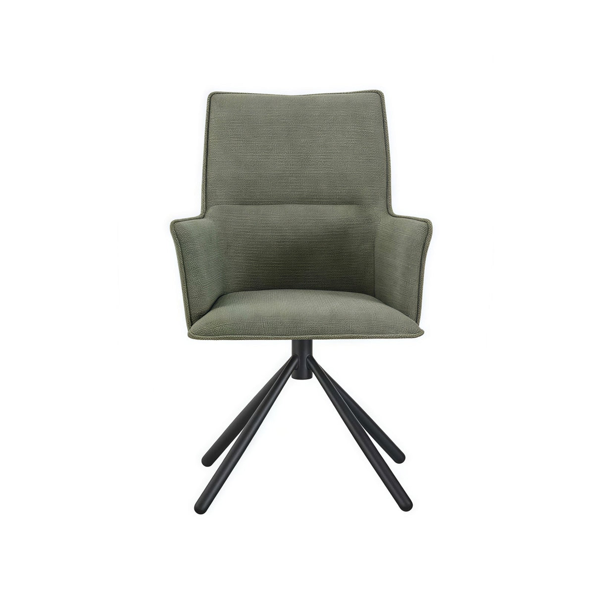 Dining Chair Green Linen Fabric Upholstered Seat Powder Coated Iron Legs
