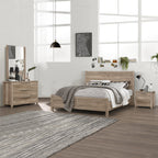4 Pieces Bedroom Suite Natural Wood Like MDF Structure Double Size Oak Colour Bed, Bedside Table & Tallboy