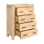 4 Pieces Bedroom Suite in Solid Wood Veneered Acacia Construction Timber Slat Single Size Oak Colour Bed, Bedside Table & Tallboy