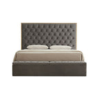 King Storage Bed Frame Fabric Upholstery Tufted Headboard