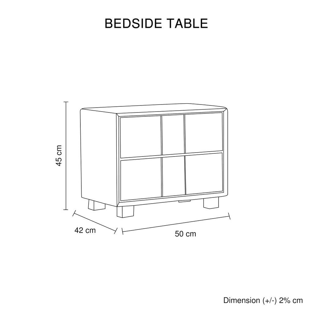 Prado Bedside Table MDF Construction Fabric Upholstery Iron Feet