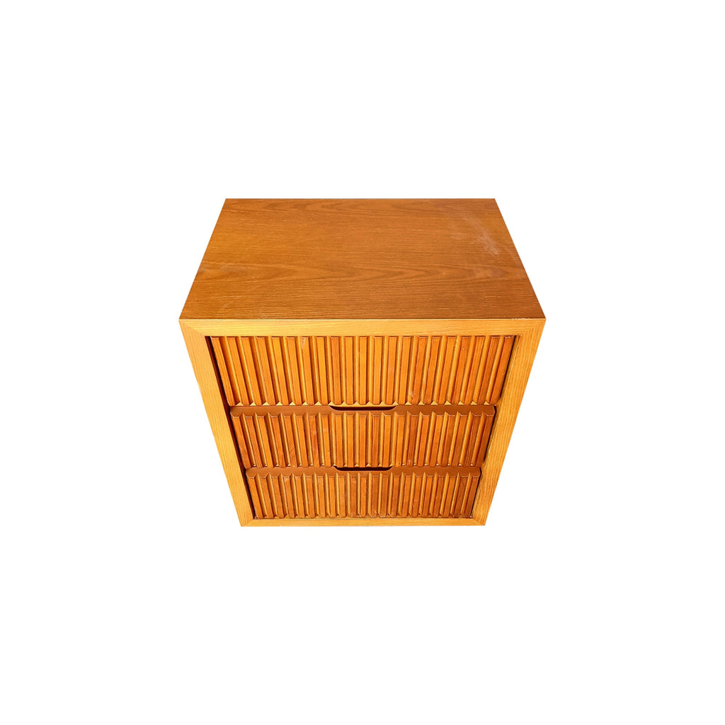 Bedside Table MDF Brown Colour Waveform Design Three Drawers