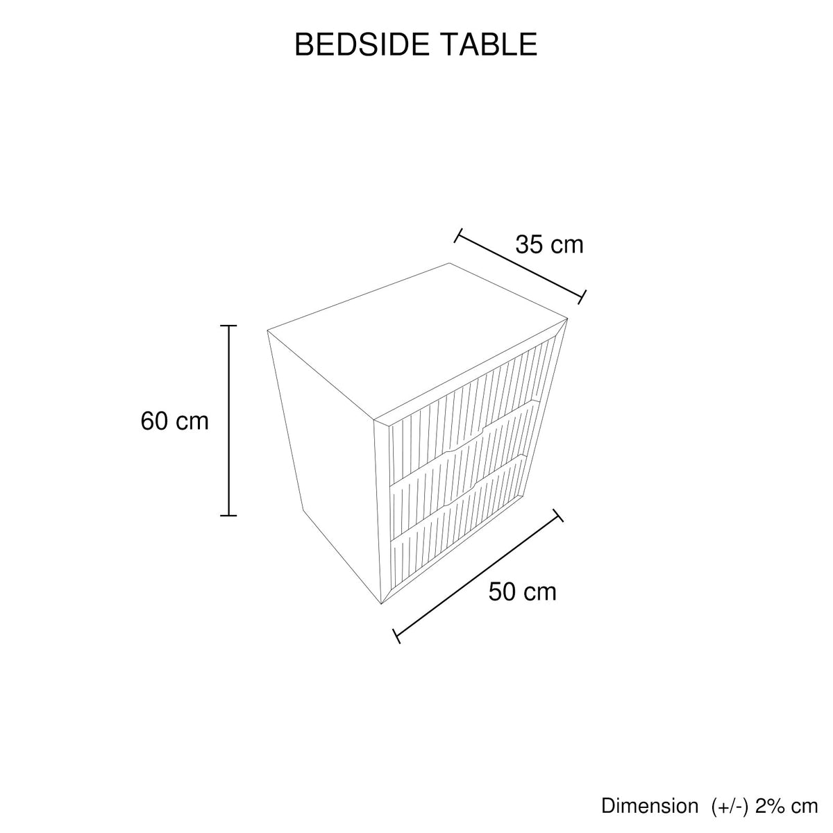 Bedside Table MDF Brown Colour Waveform Design Three Drawers