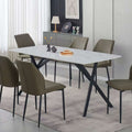 Dining Table Rectangular Shape White Sintered Stone Top Powder Coated Iron Legs