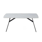 Dining Table Rectangular Shape White Sintered Stone Top Powder Coated Iron Legs