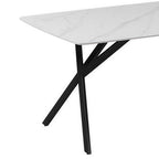 Dining Table Rectangular Shape White Sintered Stone Top Powder Coated Iron Legs