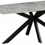 Dining Table Rectangular Shape Grey Sintered Stone Top Powder Coated Iron Legs