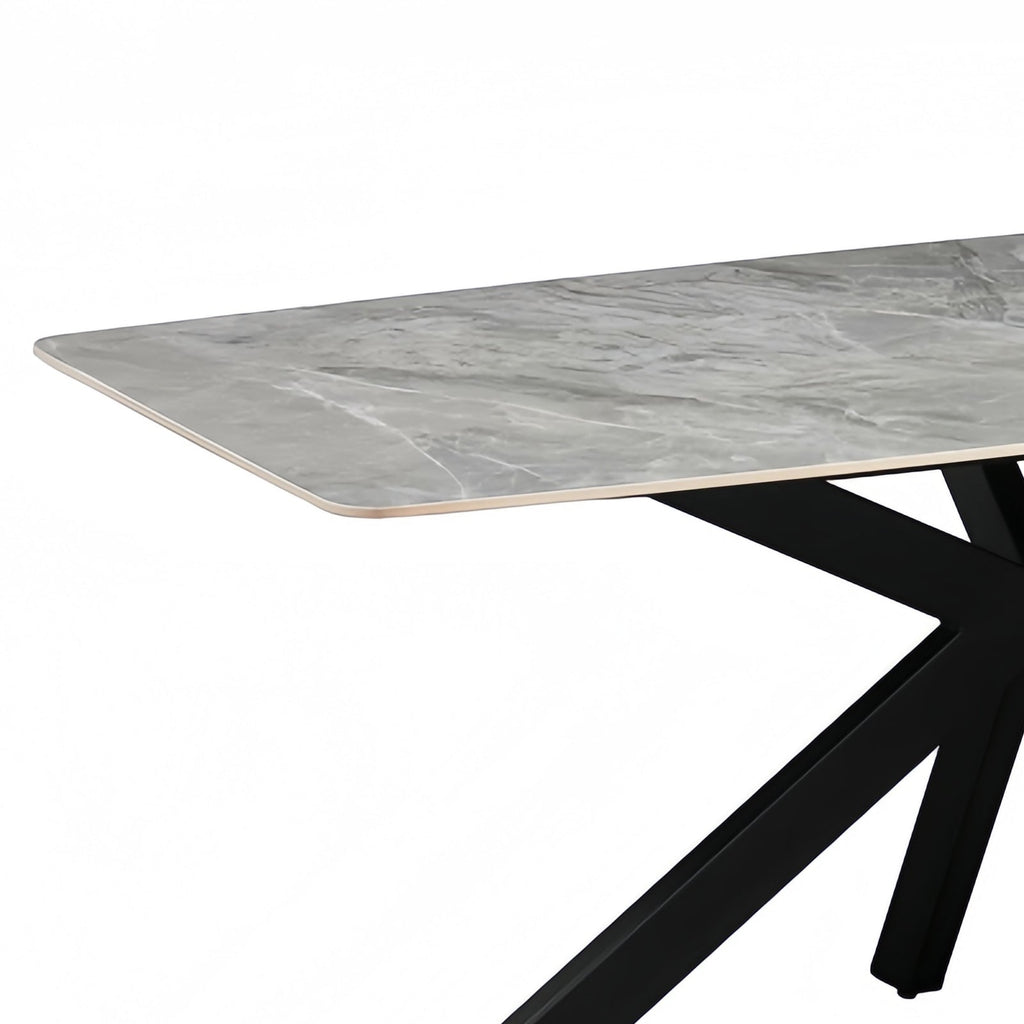 Dining Table Rectangular Shape Grey Sintered Stone Top Powder Coated Iron Legs