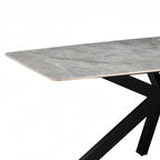Dining Table Rectangular Shape Grey Sintered Stone Top Powder Coated Iron Legs