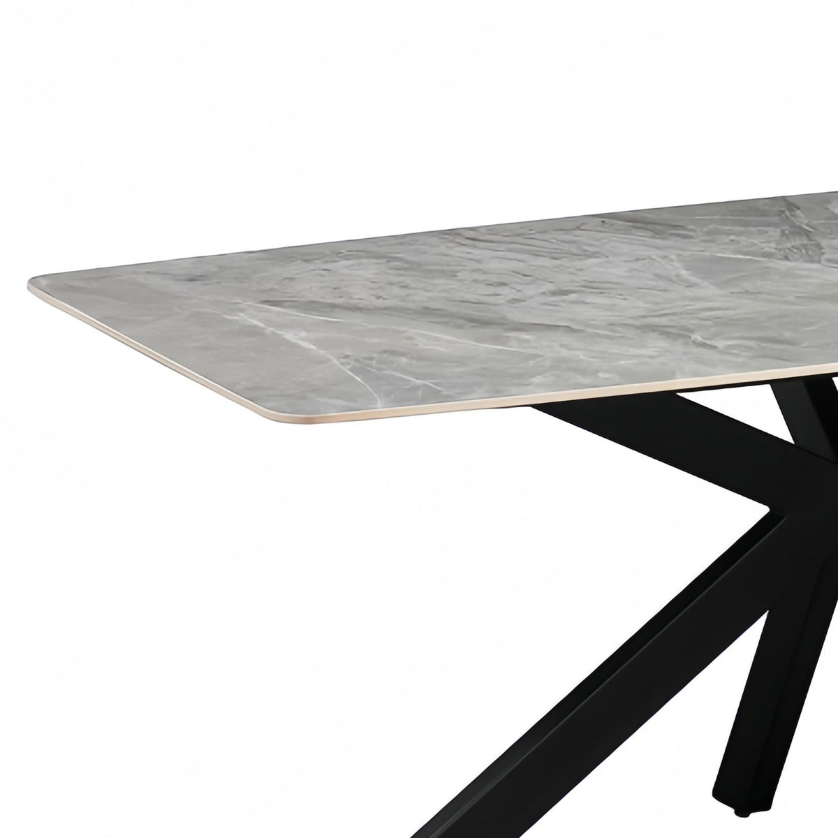 Dining Table Rectangular Shape Grey Sintered Stone Top Powder Coated Iron Legs