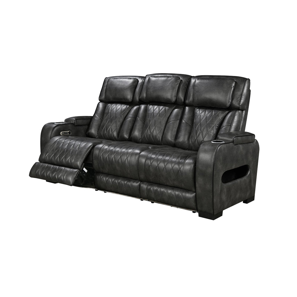 3 Seater Electric Air Leather Dark Grey Recliner