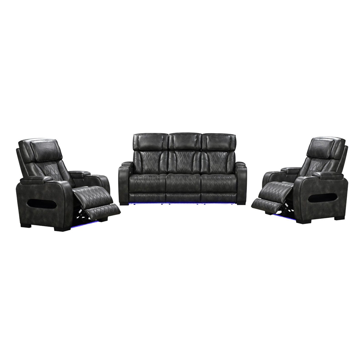 3-1-1 Seater Electric Air Leather Dark Grey Recliner Set