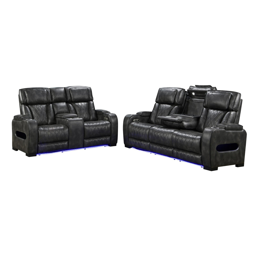 3-2 Seater Electric Air Leather Dark Grey Recliner Set