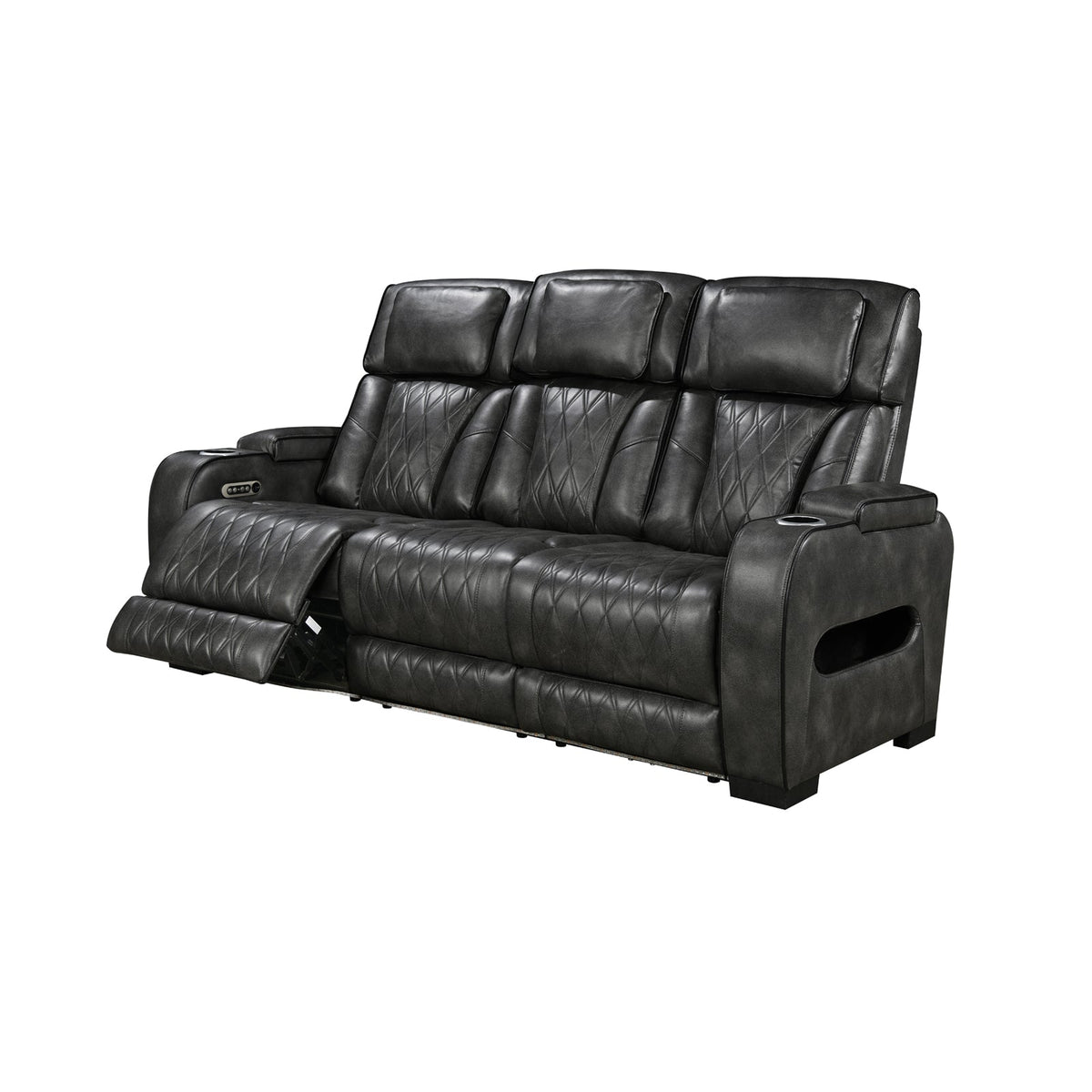 3-2 Seater Electric Air Leather Dark Grey Recliner Set