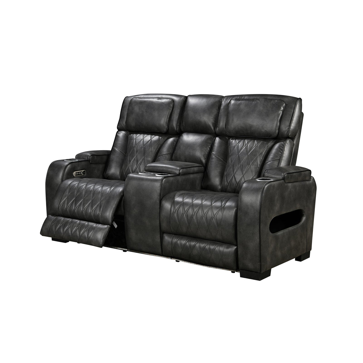 3-2 Seater Electric Air Leather Dark Grey Recliner Set