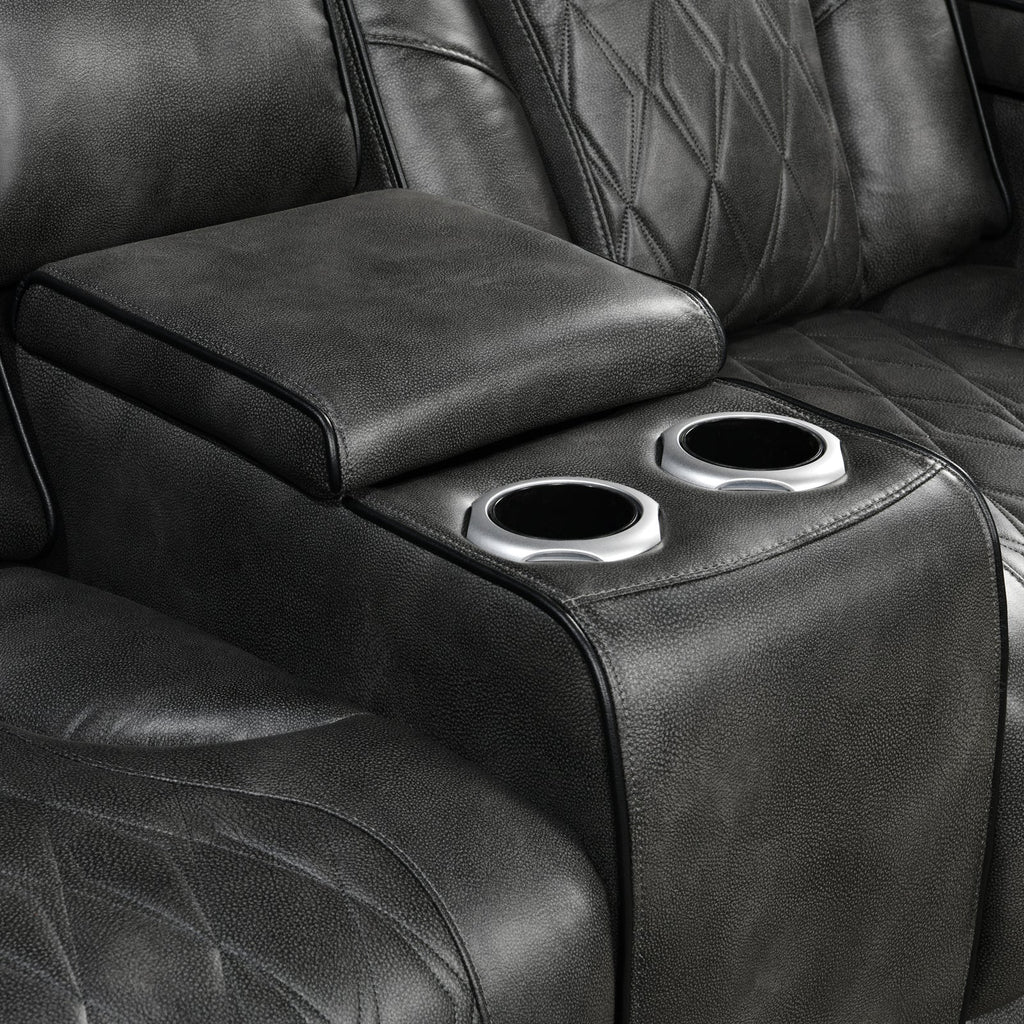 3-2 Seater Electric Air Leather Dark Grey Recliner Set
