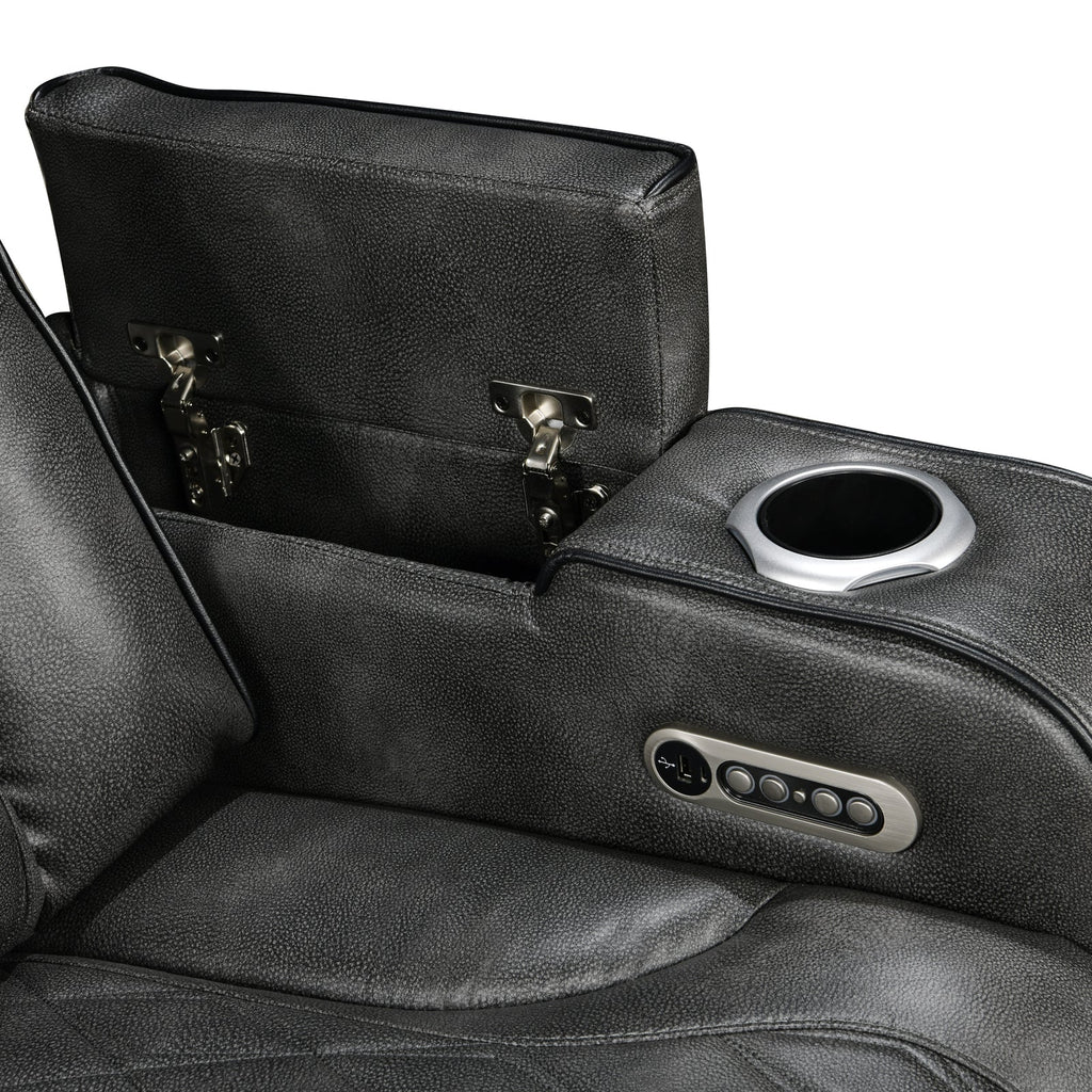 3-2 Seater Electric Air Leather Dark Grey Recliner Set