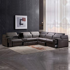 Corner Sofa Square Wedge Finest Genuine Leather Grey Electric Recliner Storage Drawer with 2x Cup Holders Lounge Set for Living Room