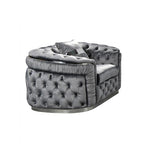 1 Seater Sofa Grey Velvet Fabric Solid Wood construction Silver Stainless Steel Trim