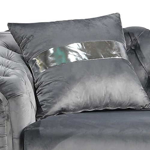 1 Seater Sofa Grey Velvet Fabric Solid Wood construction Silver Stainless Steel Trim