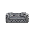 2 Seater Sofa Grey Velvet Fabric Solid Wood construction Silver Stainless Steel Trim