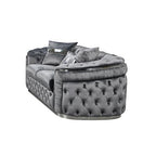 2 Seater Sofa Grey Velvet Fabric Solid Wood construction Silver Stainless Steel Trim