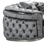 2 Seater Sofa Grey Velvet Fabric Solid Wood construction Silver Stainless Steel Trim