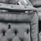 2 Seater Sofa Grey Velvet Fabric Solid Wood construction Silver Stainless Steel Trim