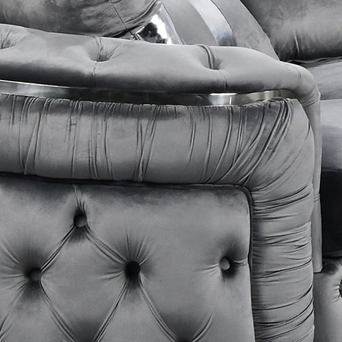 2 Seater Sofa Grey Velvet Fabric Solid Wood construction Silver Stainless Steel Trim